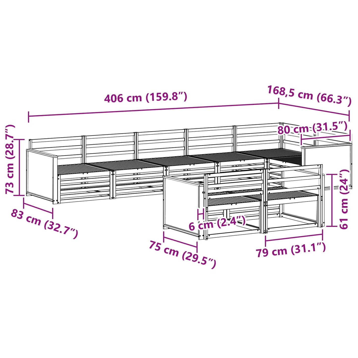 Utendørs sofa-sett 8 pcs Naturlig