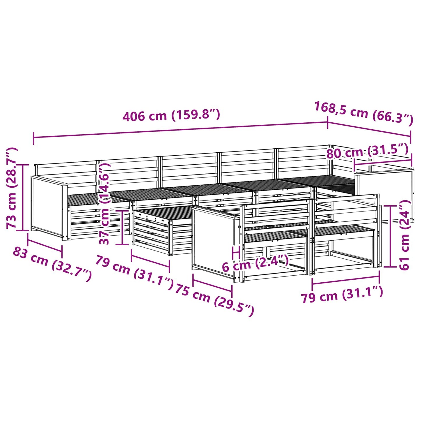 Utendørs sofa-sett 9 pcs