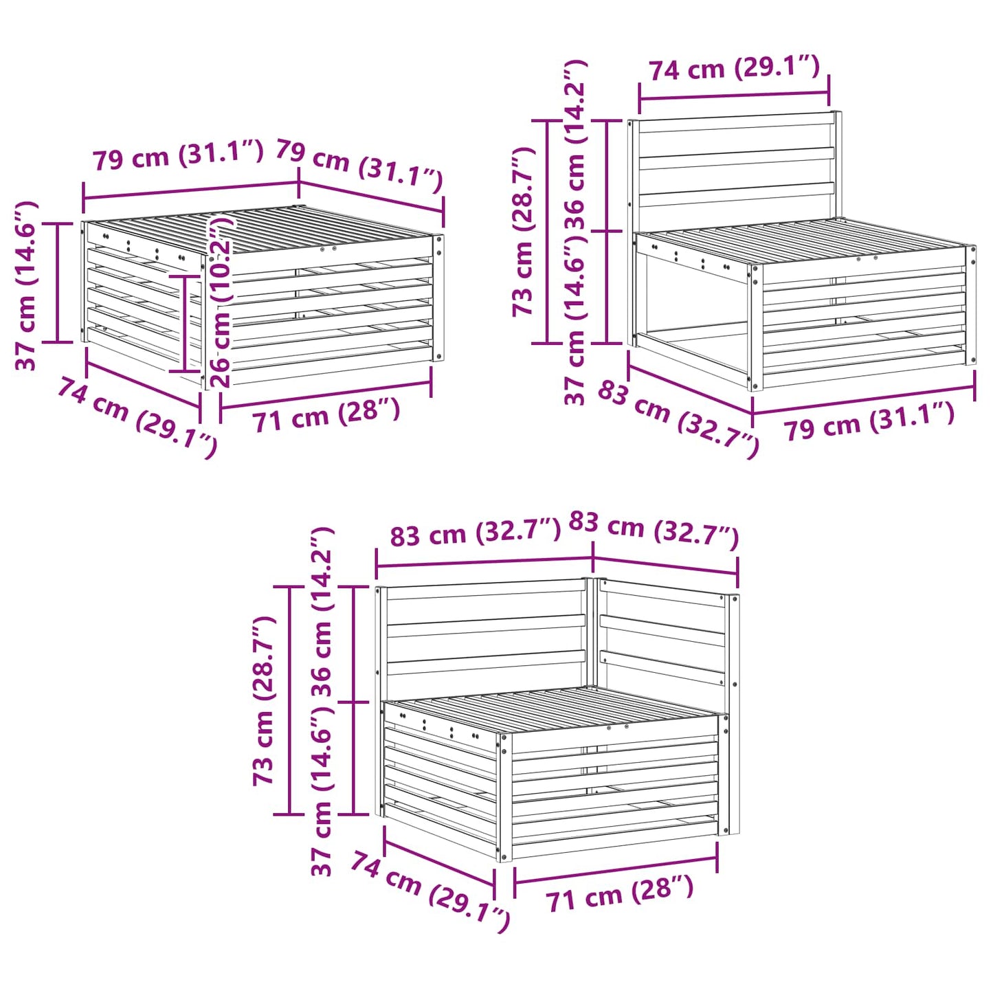 Utendørs sofa-sett 6 pcs Naturlig