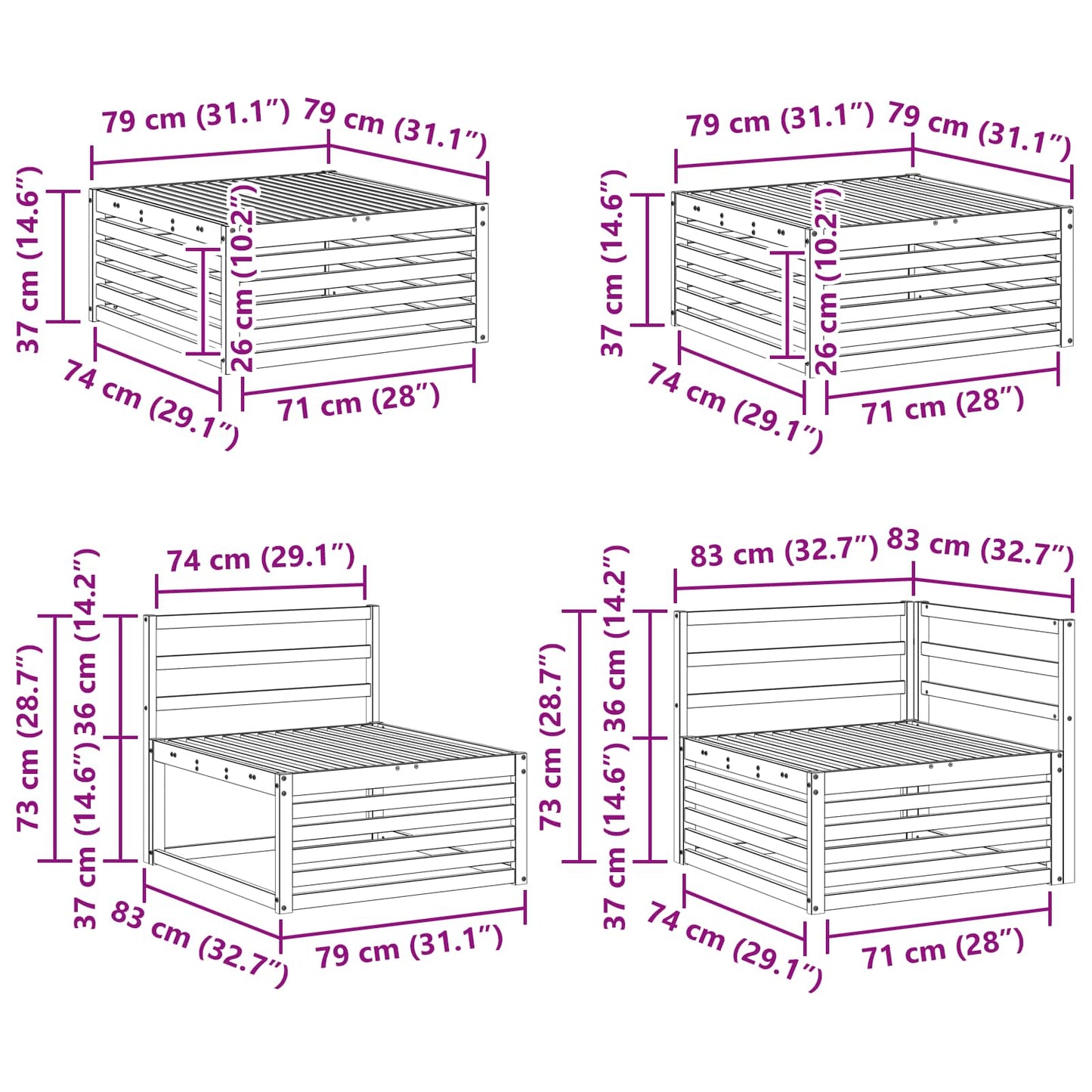 Utendørs sofa-sett 7 pcs Naturlig