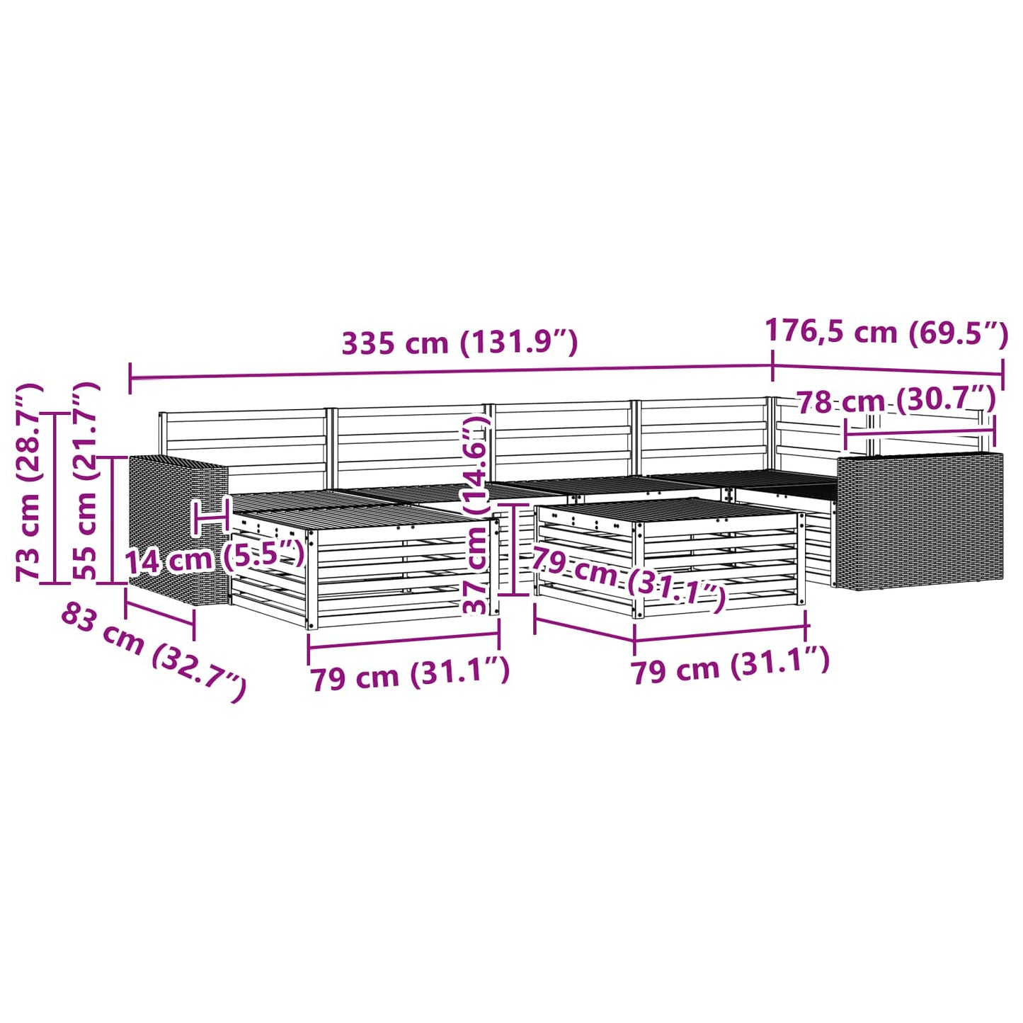 Utendørs sofa-sett 7 pcs Naturlig