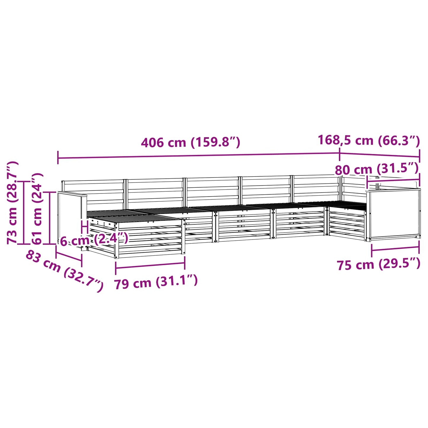 Utendørs sofa-sett 7 pcs Naturlig
