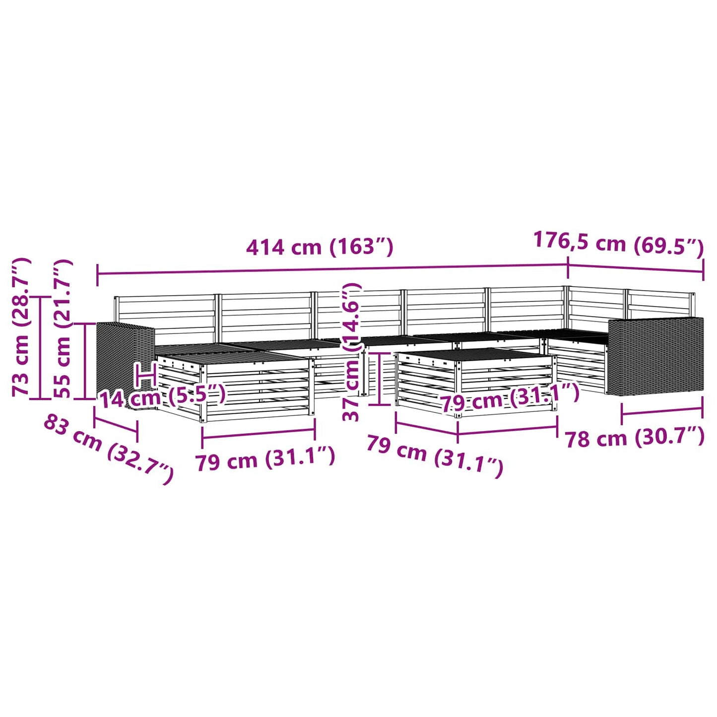 Utendørs sofa-sett 8 pcs Naturlig
