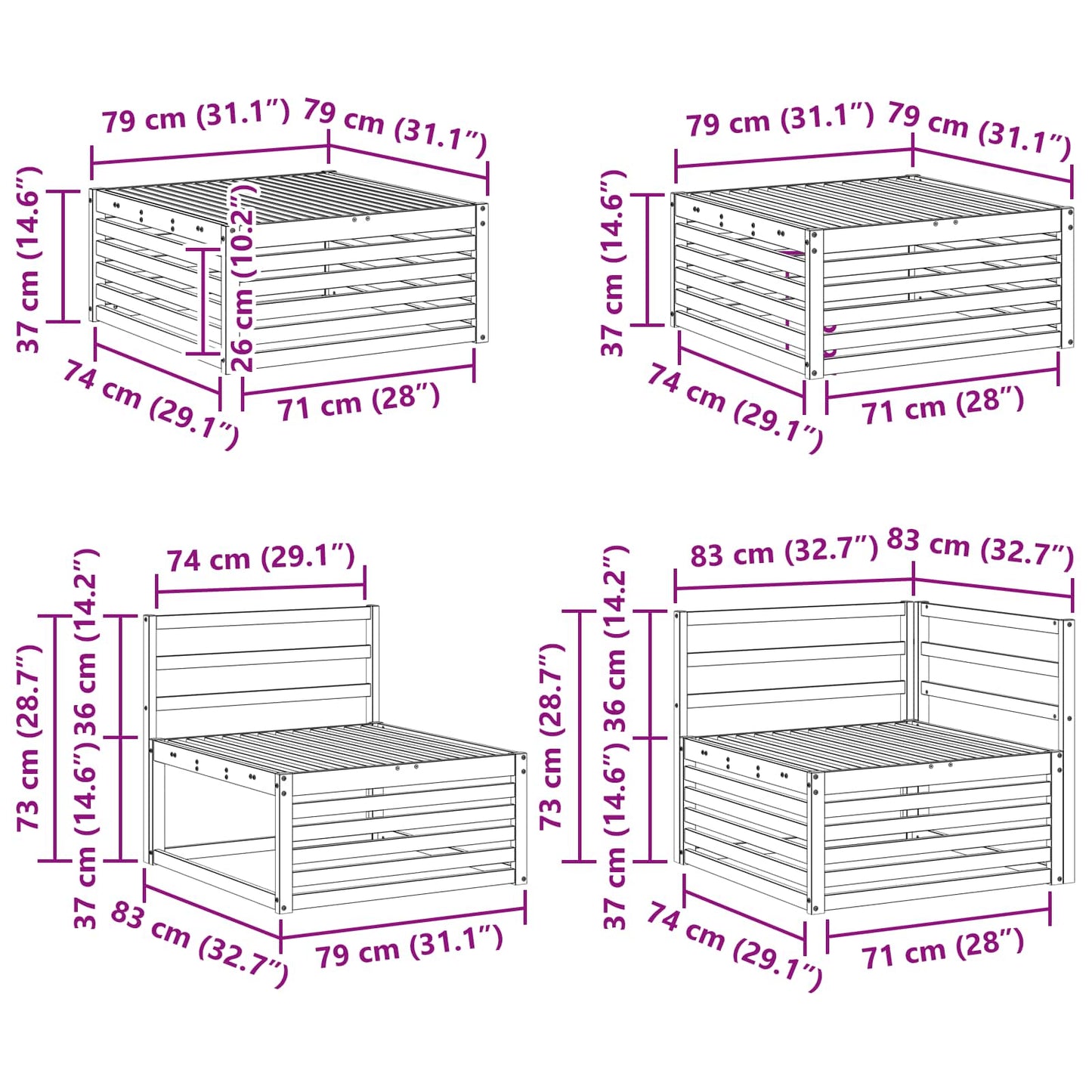 Utendørs sofa-sett 8 pcs Naturlig