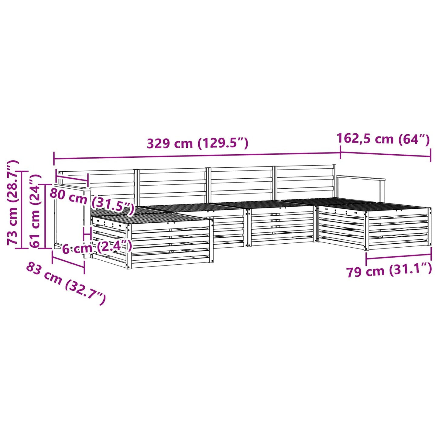 Sofasett 6 pcs Solid akasietre