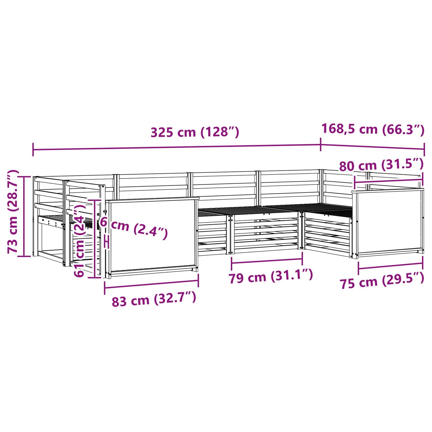 Utendørs sofa-sett 6 pcs Naturlig