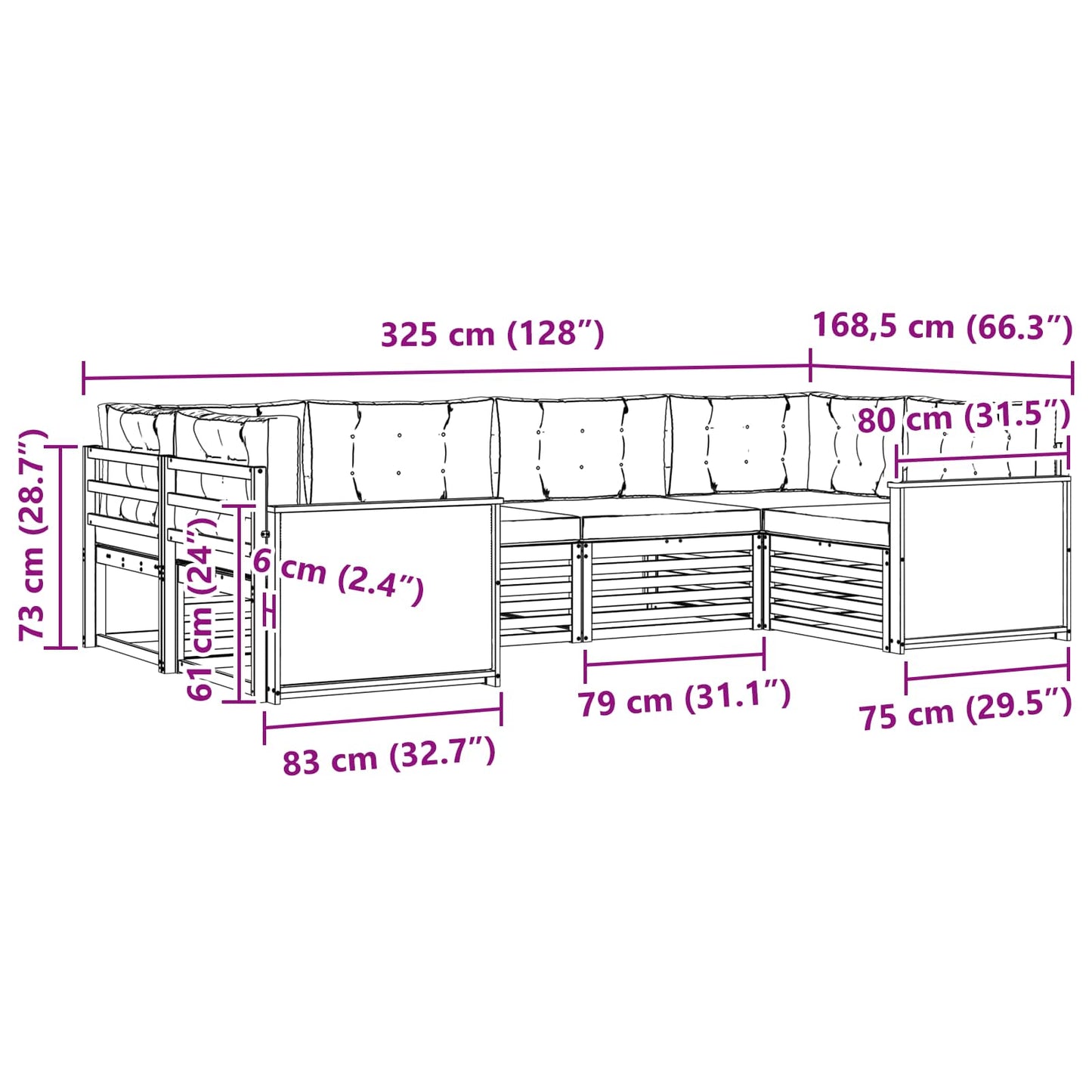 Utendørs sofa-sett 6 pcs Naturlig