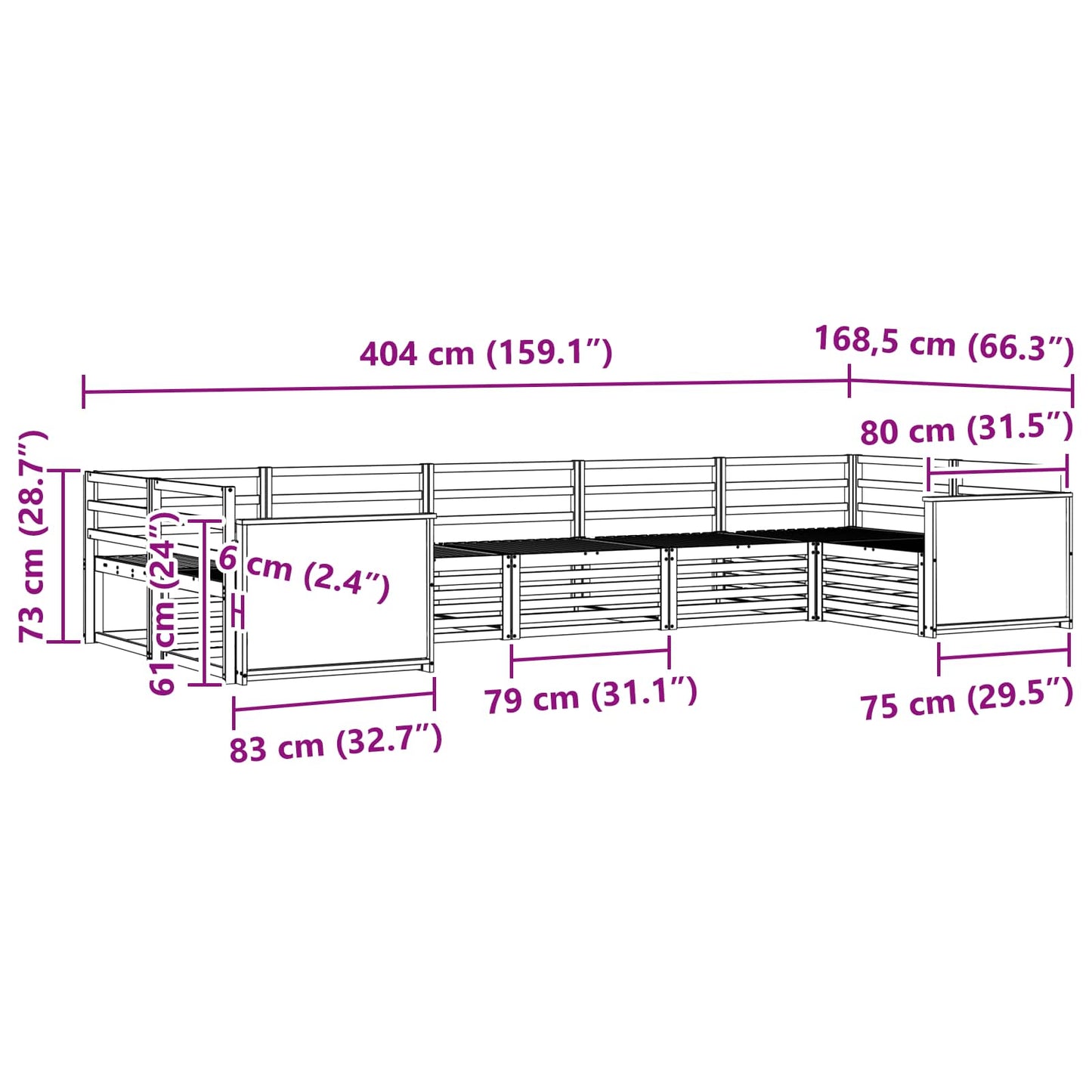 Utendørs sofa-sett 7 pcs Naturlig