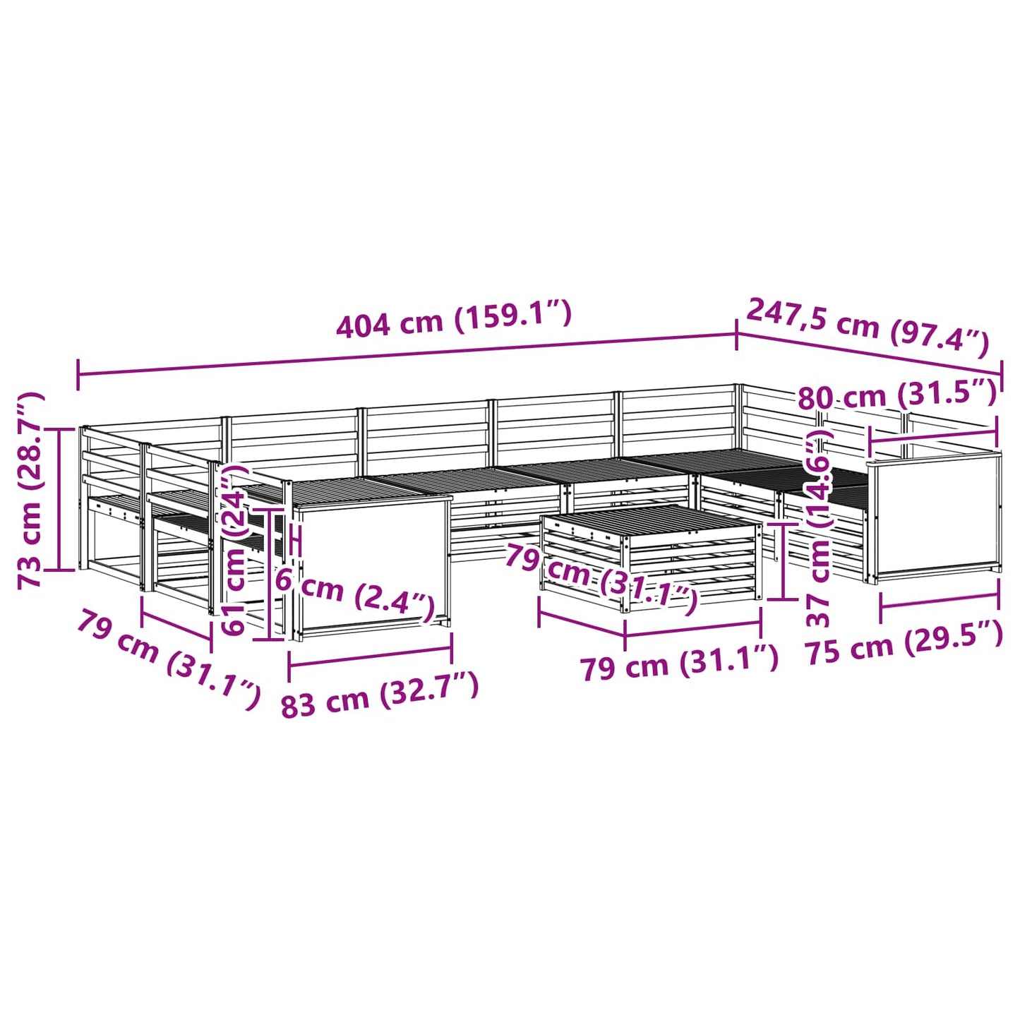Utendørs sofa-sett 10 pcs Naturlig Solid akasietre