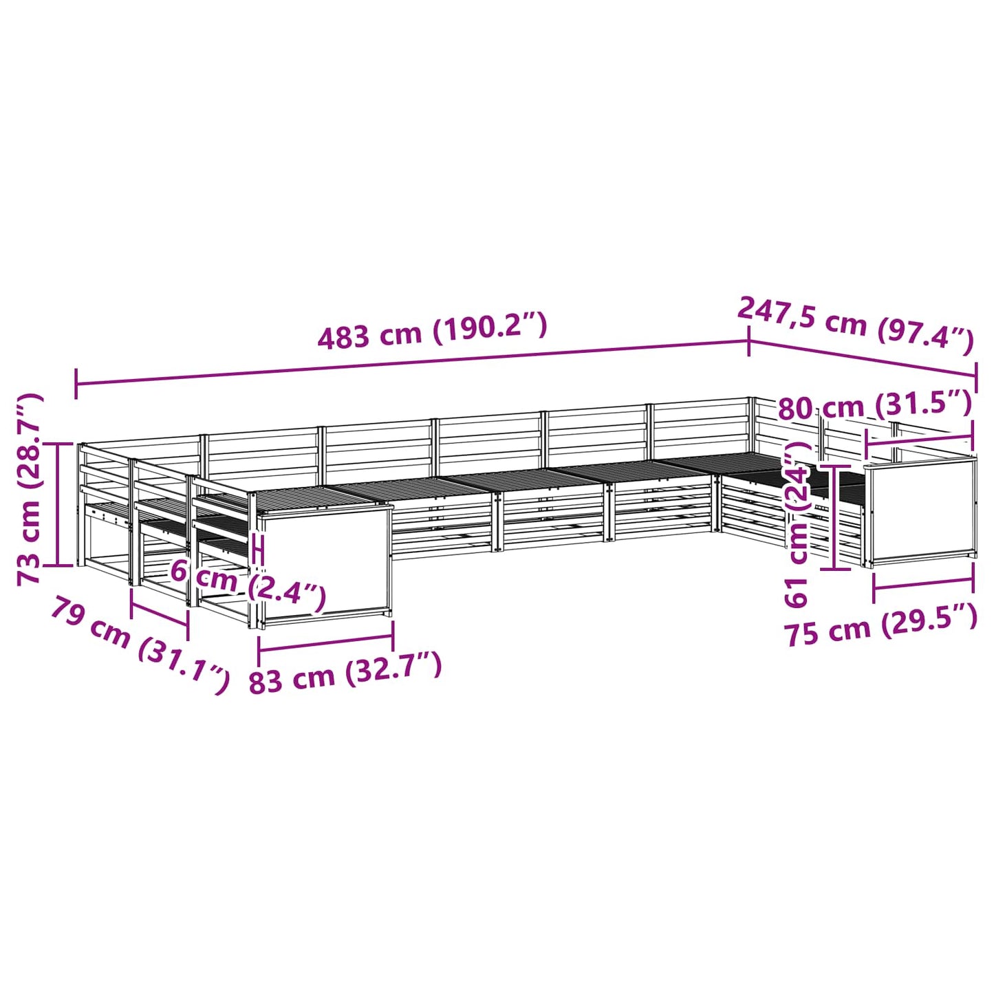 Sofasett 10 pcs Solid akasietre