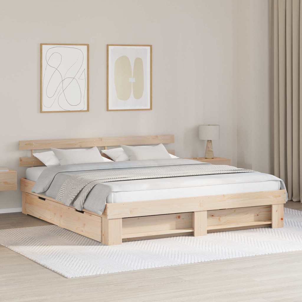 Sengestamme med hodegjerde Brun 180 x 200 cm Massiv furu
