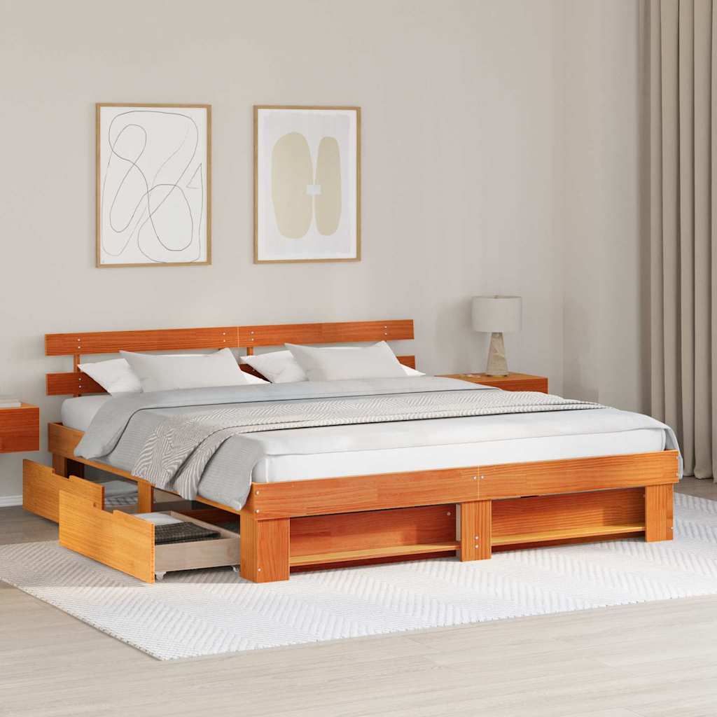 Sengestamme med hodegjerde Vokset Brun 180 x 200 cm Massiv furu
