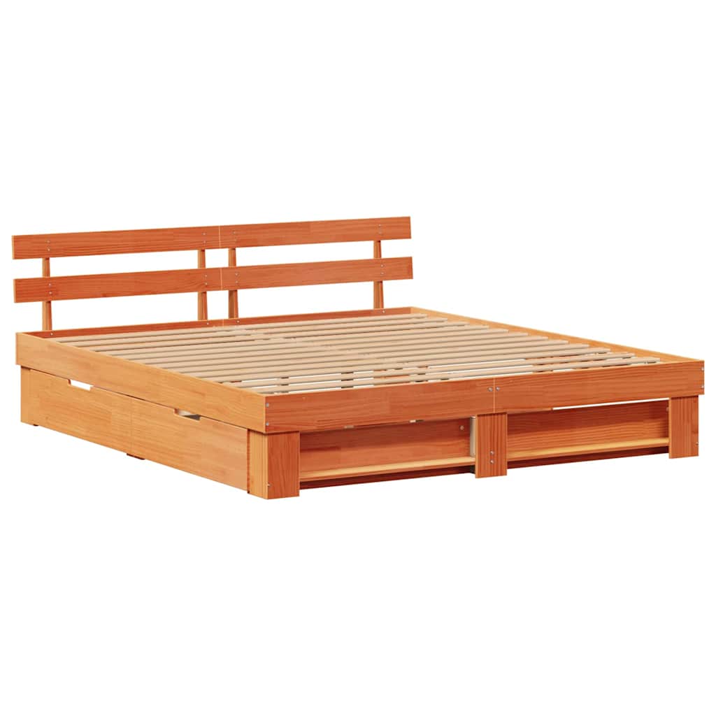 Sengestamme med hodegjerde Vokset Brun 180 x 200 cm Massiv furu