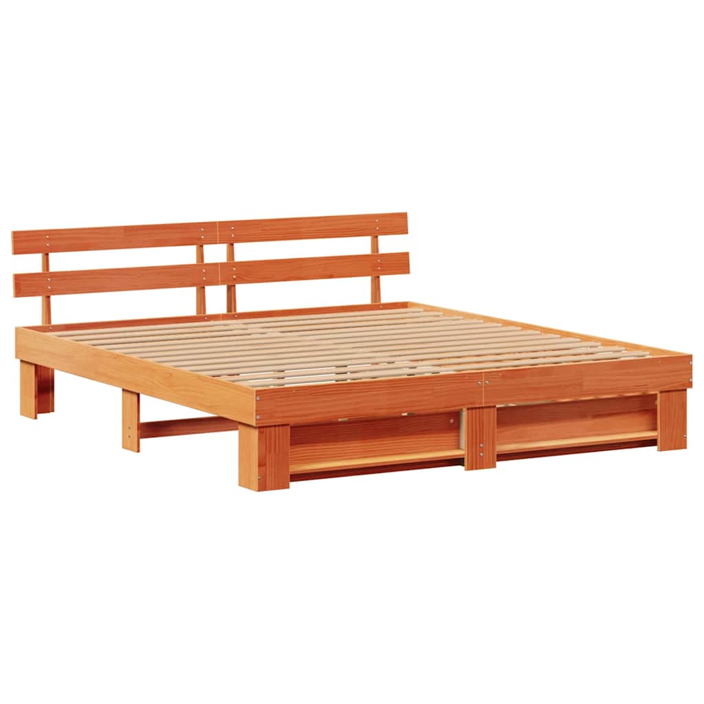 Sengestamme med hodegjerde Vokset Brun 180 x 200 cm Massiv furu