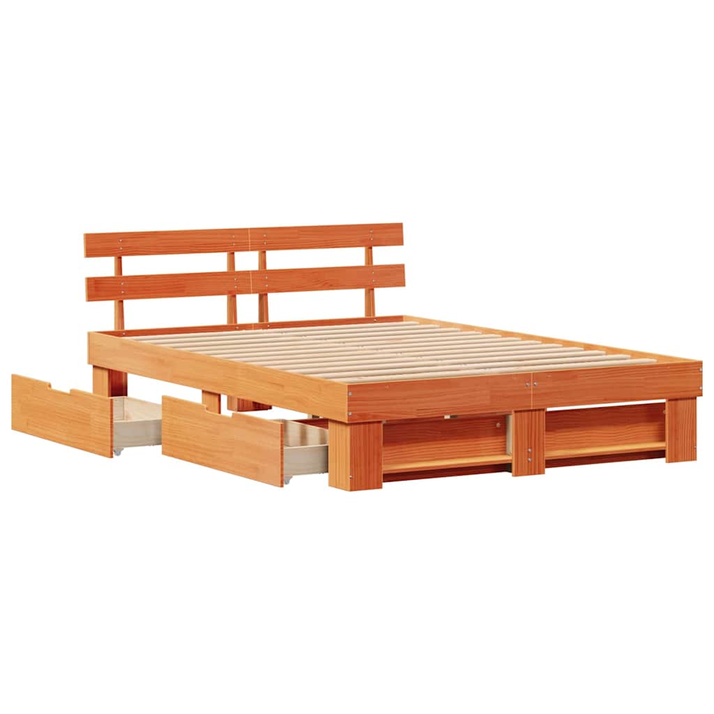 Sengestamme med hodegjerde Vokset Brun 160 x 200 cm Massiv furu