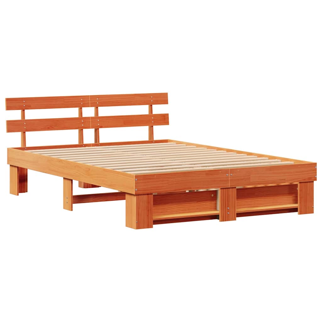 Sengestamme med hodegjerde Vokset Brun 140 x 200 cm Massiv furu