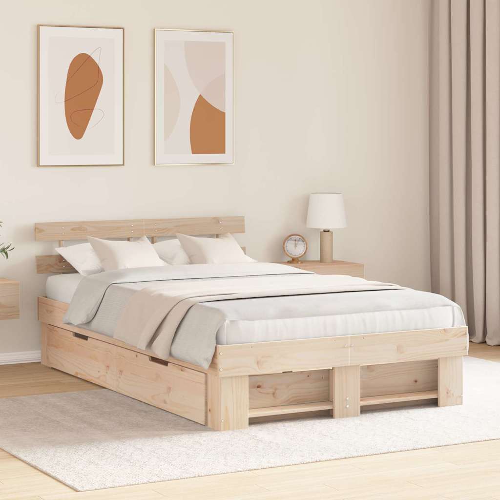 Sengestamme med hodegjerde Brun 140 x 190 cm Massiv furu