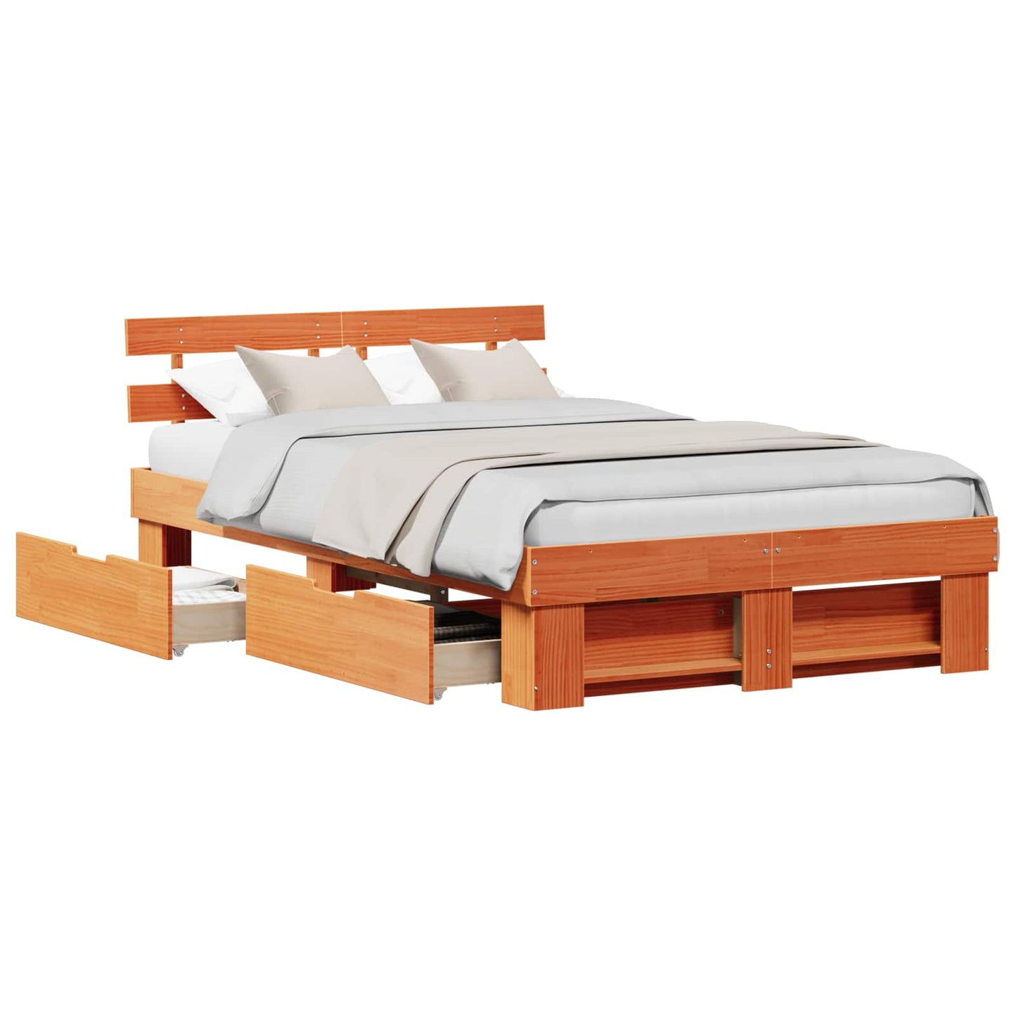 Sengestamme med hodegjerde Vokset Brun 140 x 190 cm Massiv furu