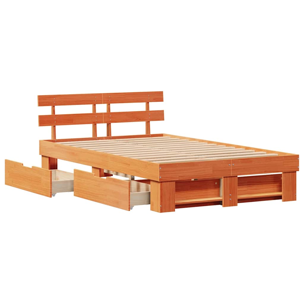 Sengestamme med hodegjerde Vokset Brun 120 x 190 cm Massiv furu