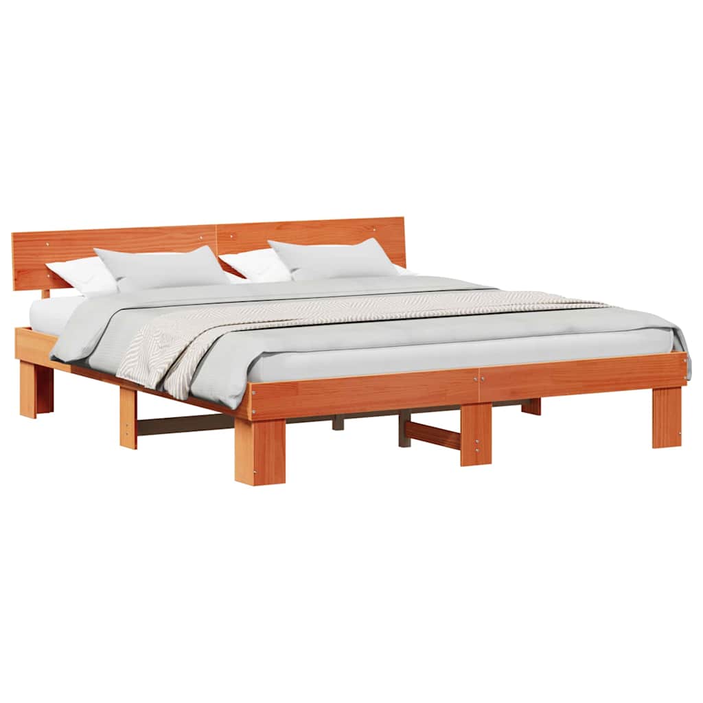 Sengestamme med hodegjerde Vokset Brun 200 x 200 cm Massiv furu