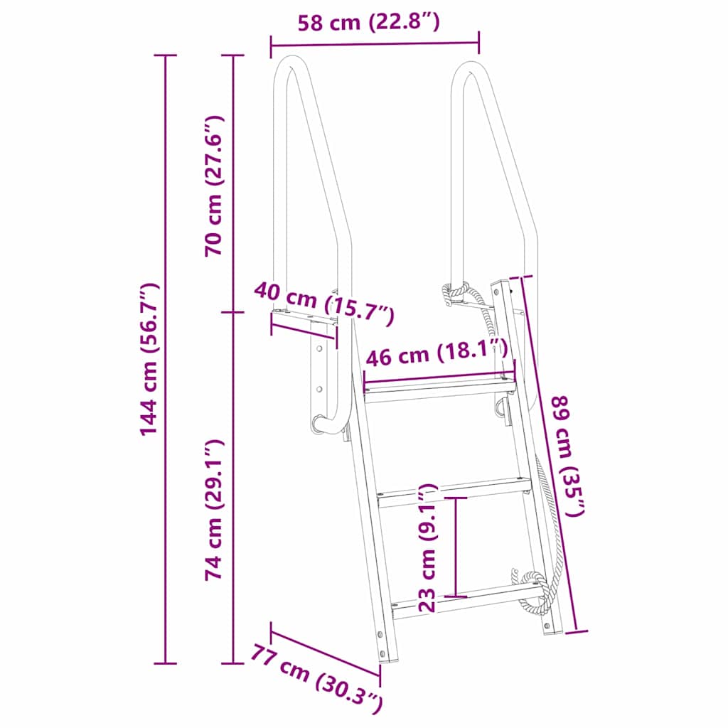 3-Trinns brygge stige sølv 58 x 77 x 144 cm Aluminium
