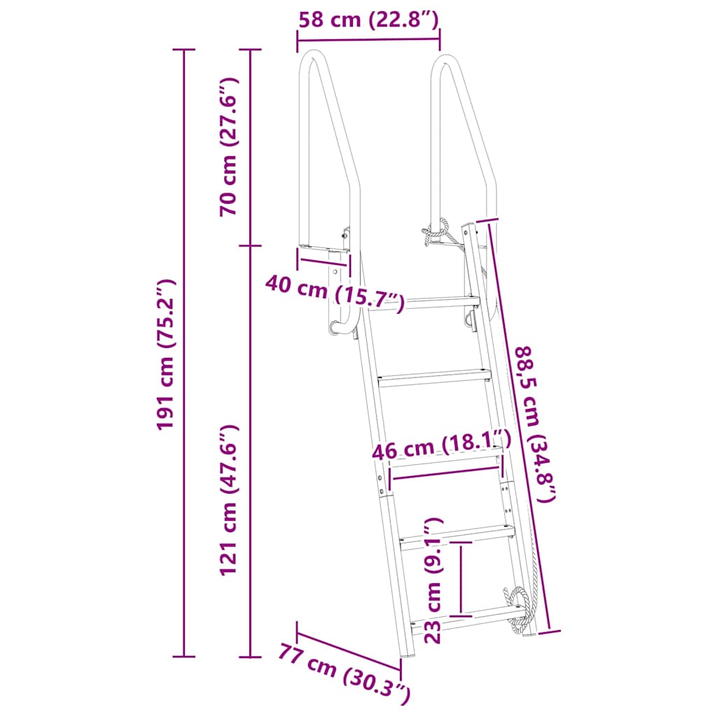 5-trinns dokkestige sølv 58 x 77 x 191 cm Aluminium