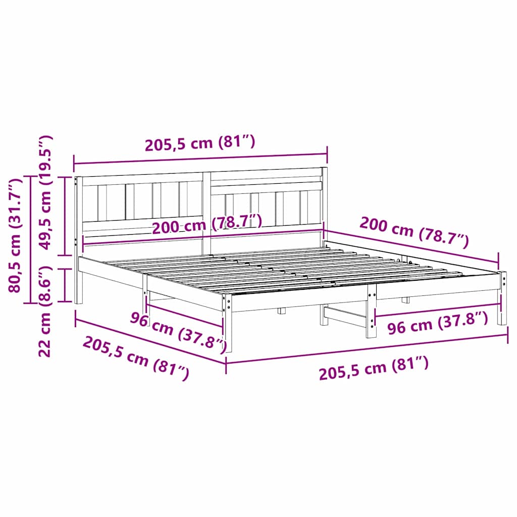 Sengestamme med hodegjerde Hvit 200 x 200 cm Massiv furu