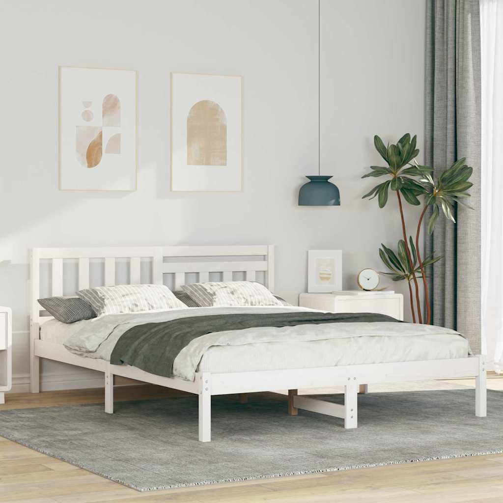 Sengestamme med hodegjerde Hvit 160 x 200 cm Massiv furu
