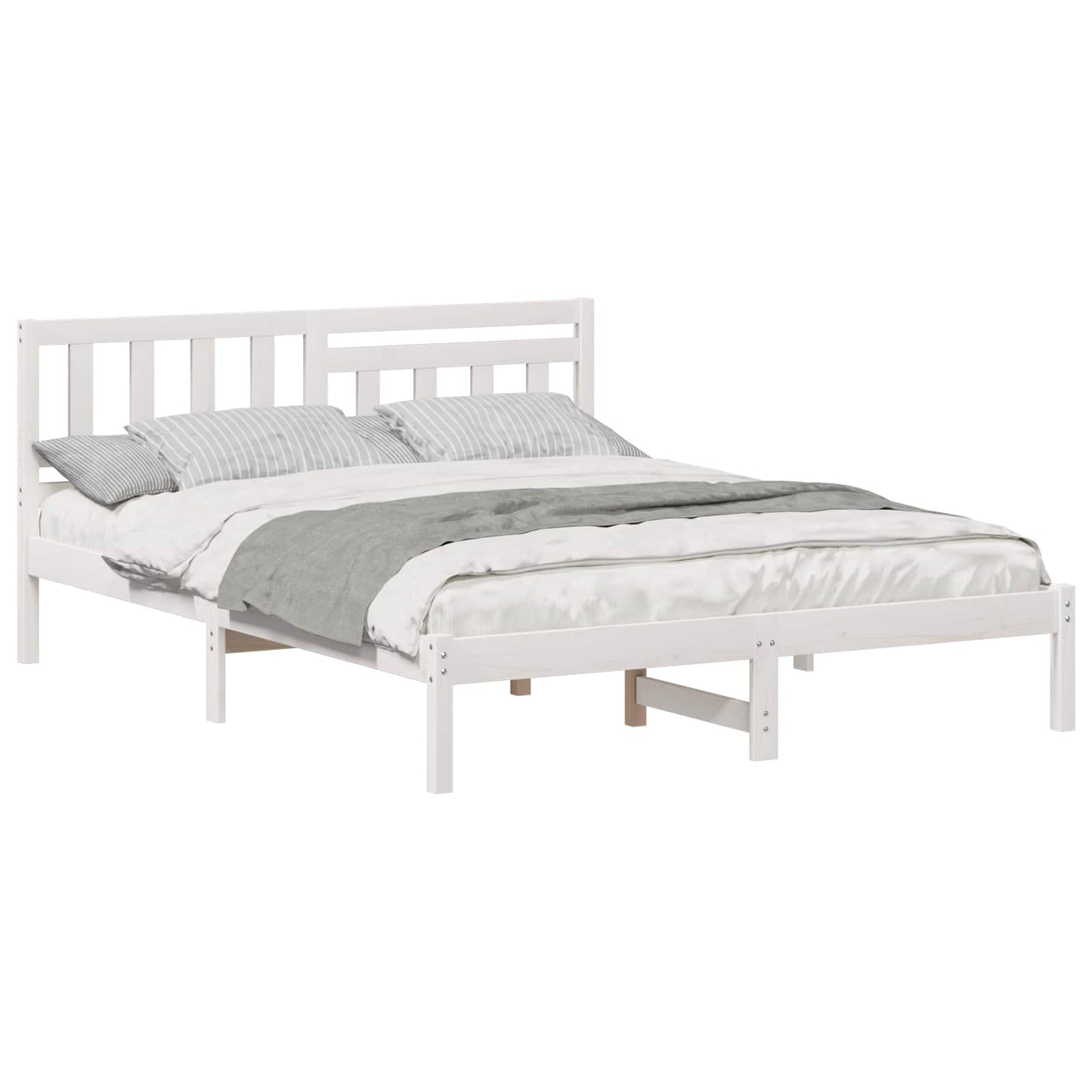 Sengestamme med hodegjerde Hvit 150 x 200 cm Massiv furu