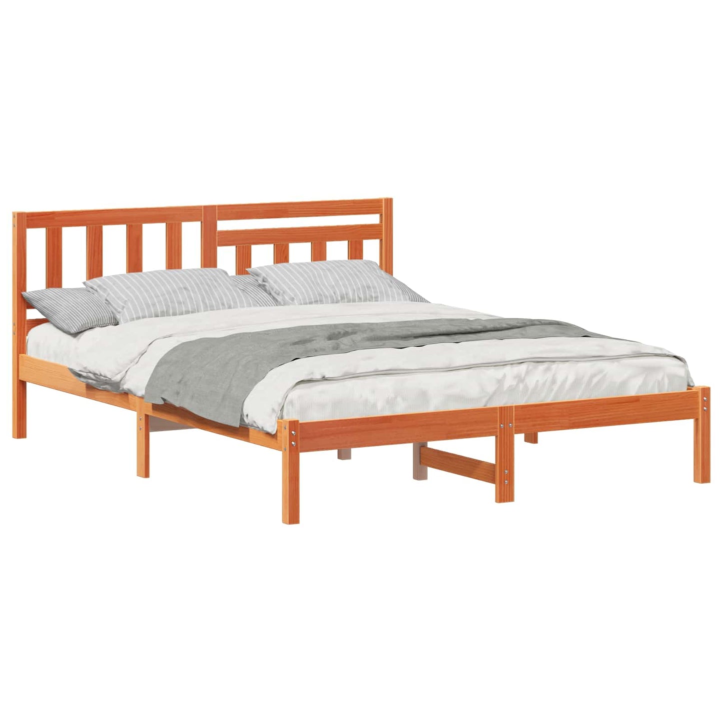 Sengestamme med hodegjerde Vokset Brun 140 x 200 cm Massiv furu
