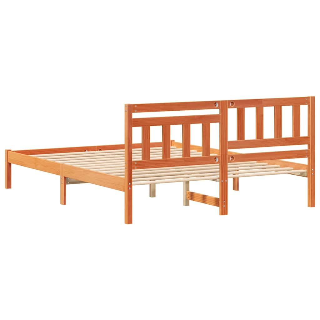 Sengestamme med hodegjerde Vokset Brun 140 x 200 cm Massiv furu
