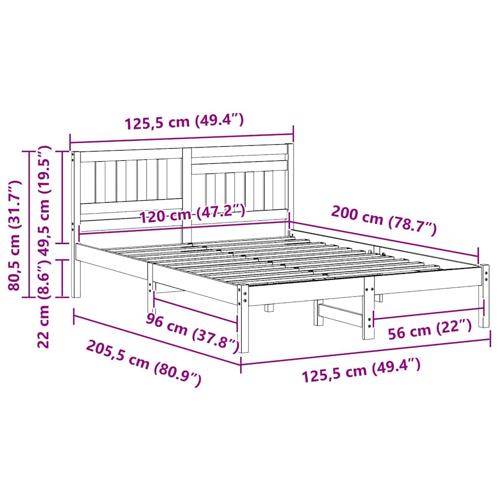 Sengestamme med hodegjerde Brun 120 x 200 cm Massiv furu