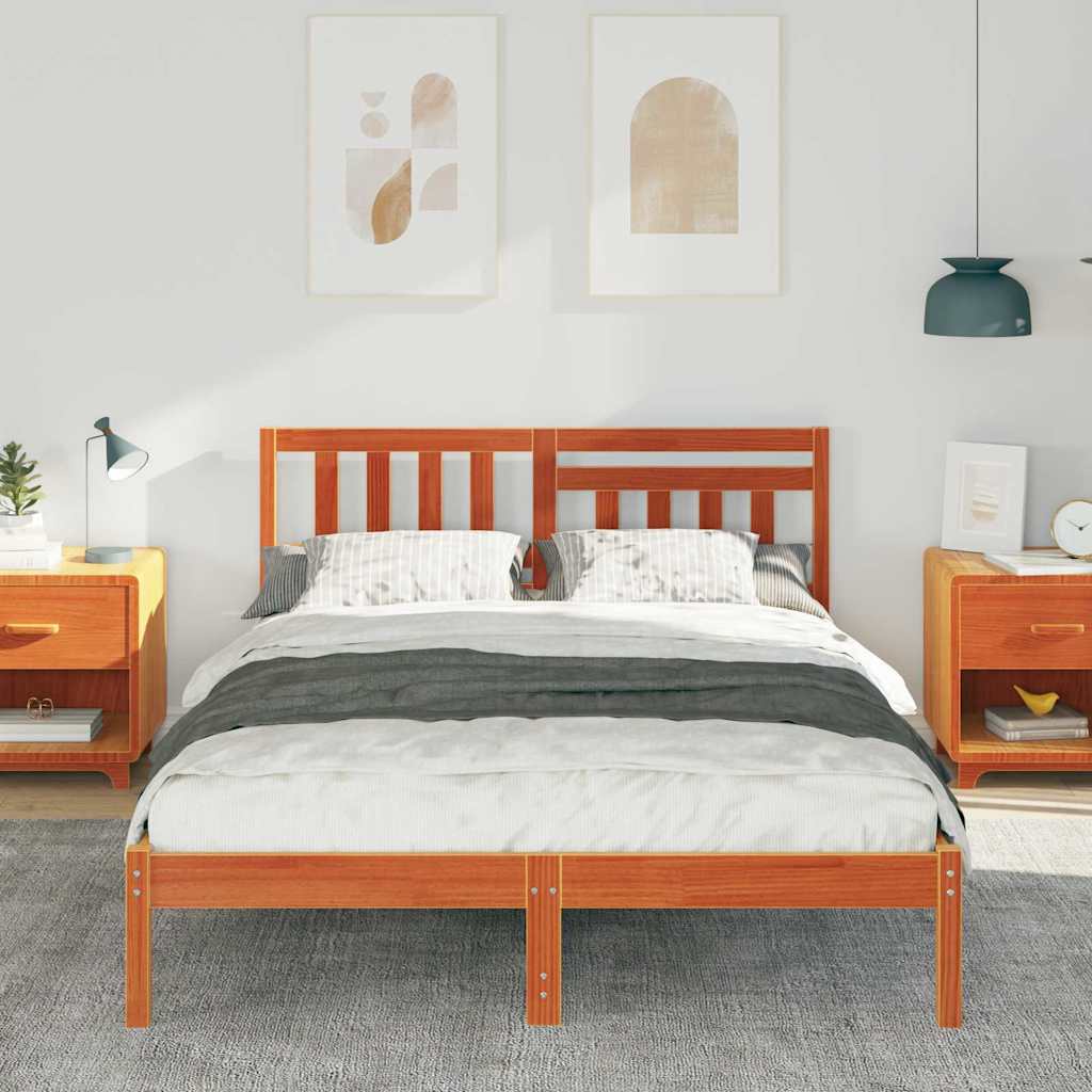 Sengestamme med hodegjerde Voksbrun 140 x 190 cm Heltre furu