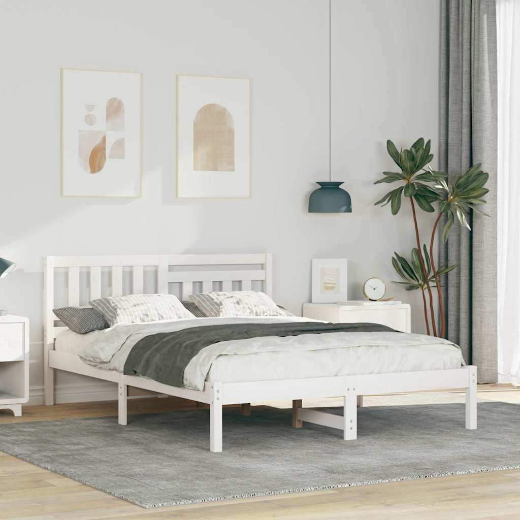 Sengestamme med hodegjerde Hvit 135 x 190 cm Massiv furu