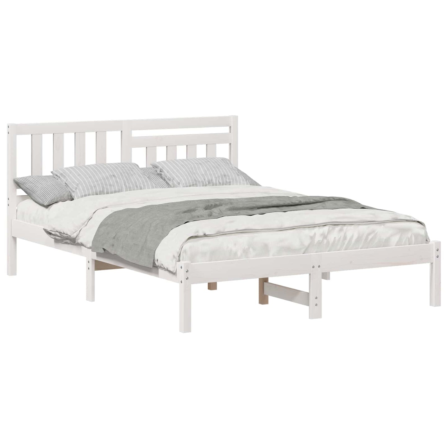 Sengestamme med hodegjerde Hvit 135 x 190 cm Massiv furu