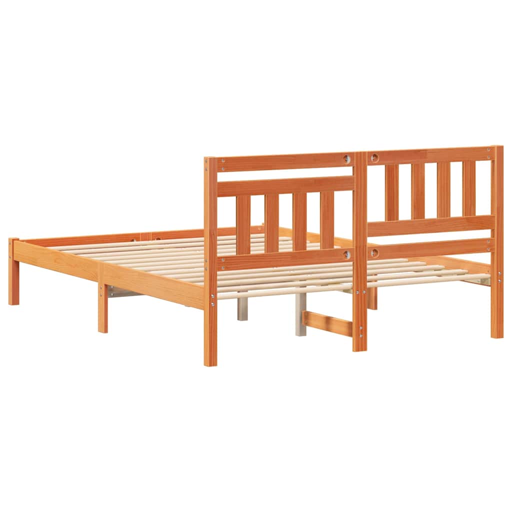 Sengestamme med hodegjerde Voksbrun 135 x 190 cm Heltre furu