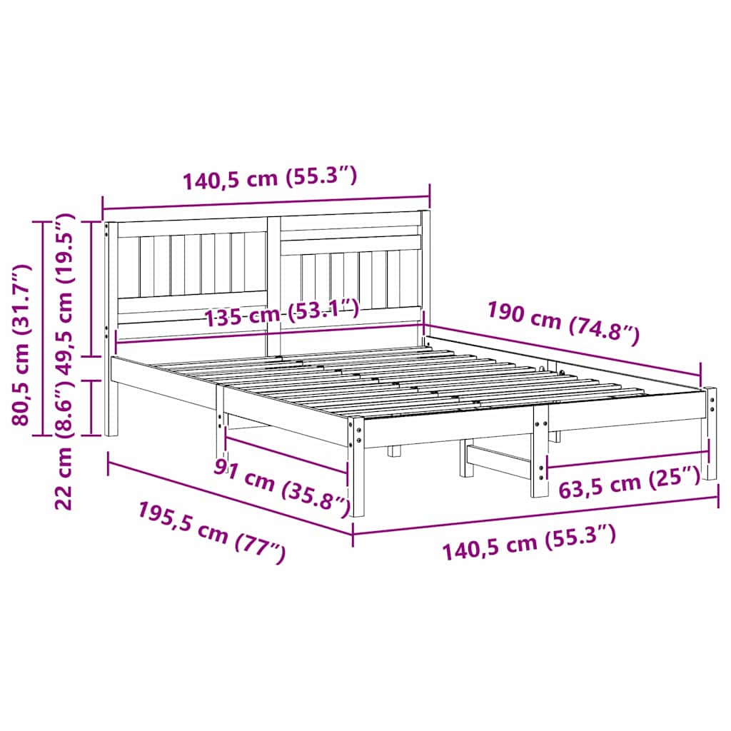 Sengestamme med hodegjerde Voksbrun 135 x 190 cm Heltre furu