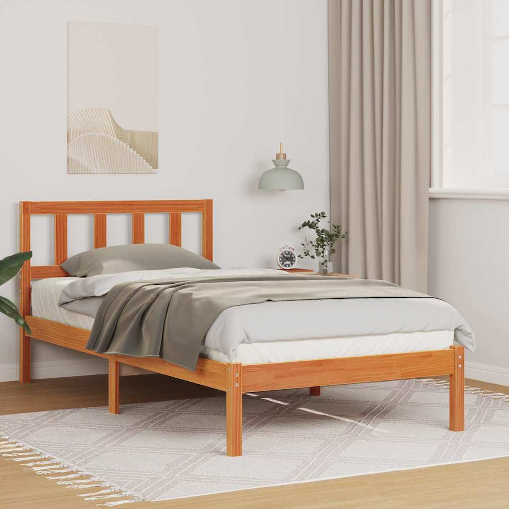 Sengestamme med hodegjerde Vokset Brun 90 x 200 cm Massiv furu