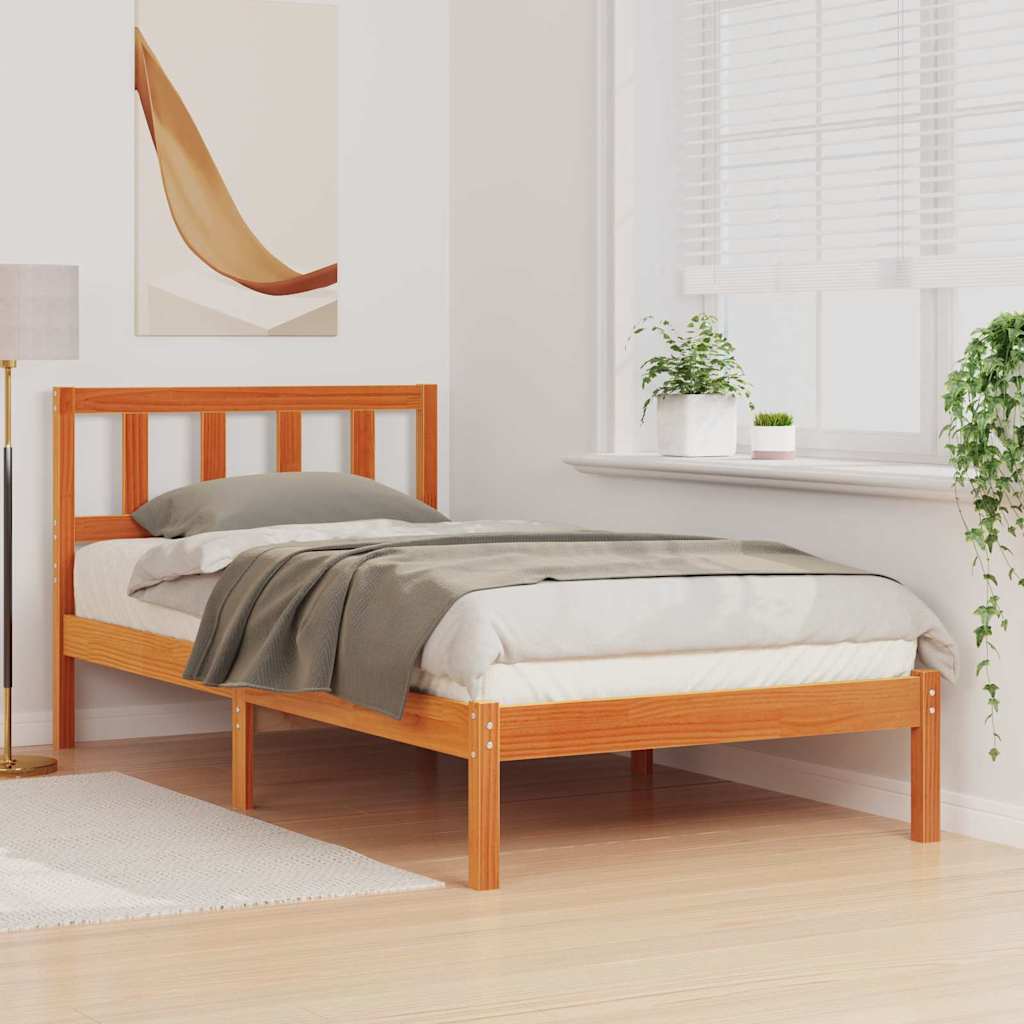 Sengestamme med hodegjerde Vokset Brun 90 x 200 cm Massiv furu