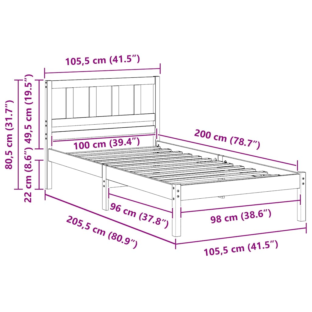 Sengestamme med hodegjerde Brun 100 x 200 cm Massiv furu
