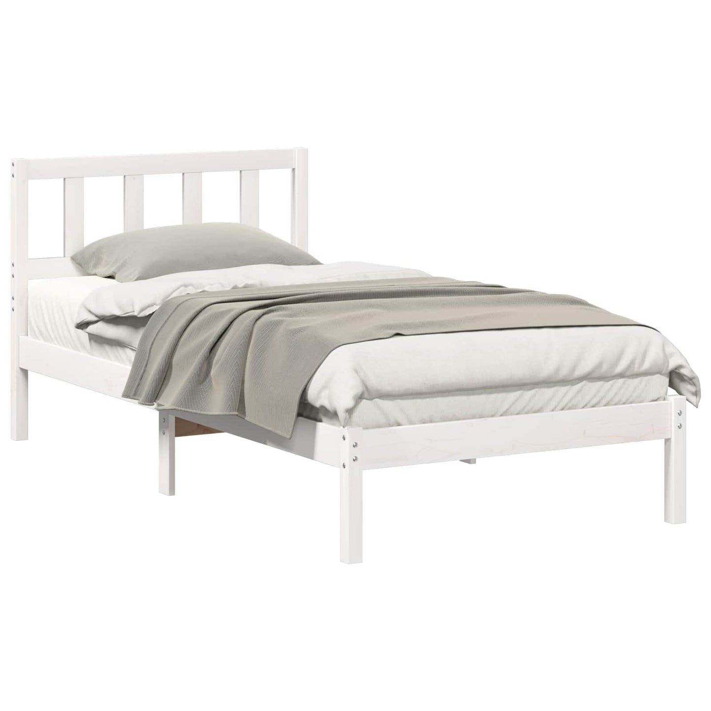 Sengestamme med hodegjerde Hvit 90 x 190 cm Massiv furu
