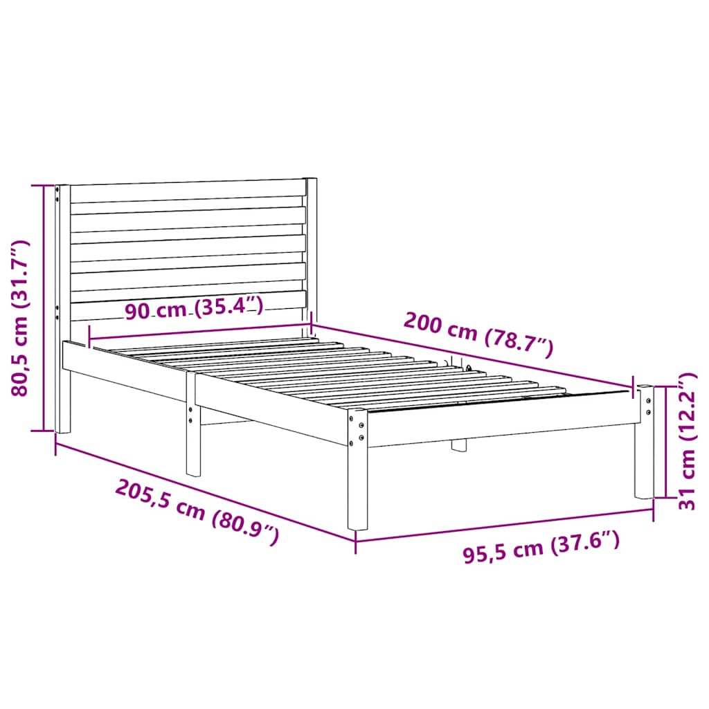 Sengestamme med hodegjerde Brun 90 x 200 cm Massiv furu