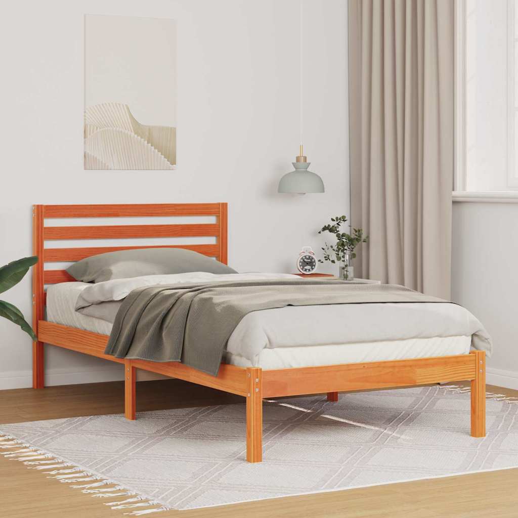 Sengestamme med hodegjerde Voksbrun 90 x 200 cm Heltre furu