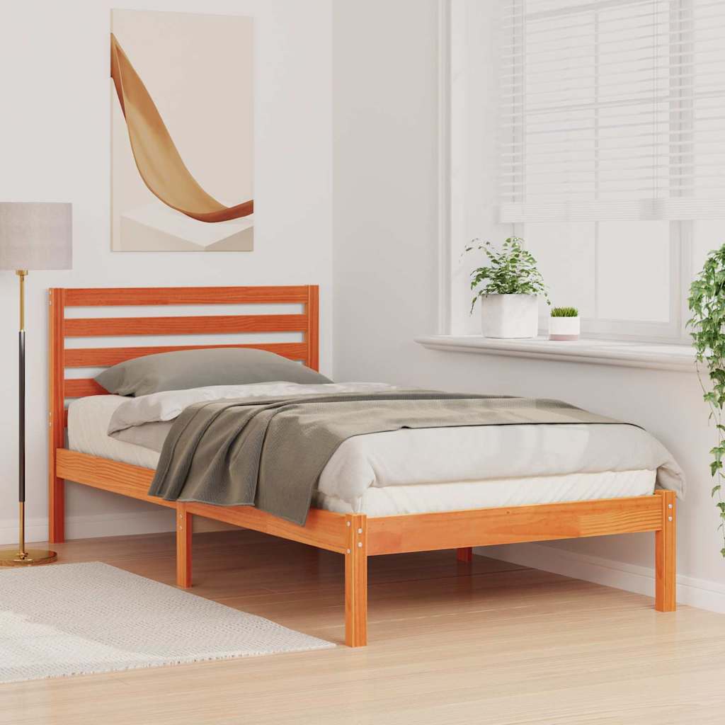 Sengestamme med hodegjerde Voksbrun 90 x 200 cm Heltre furu
