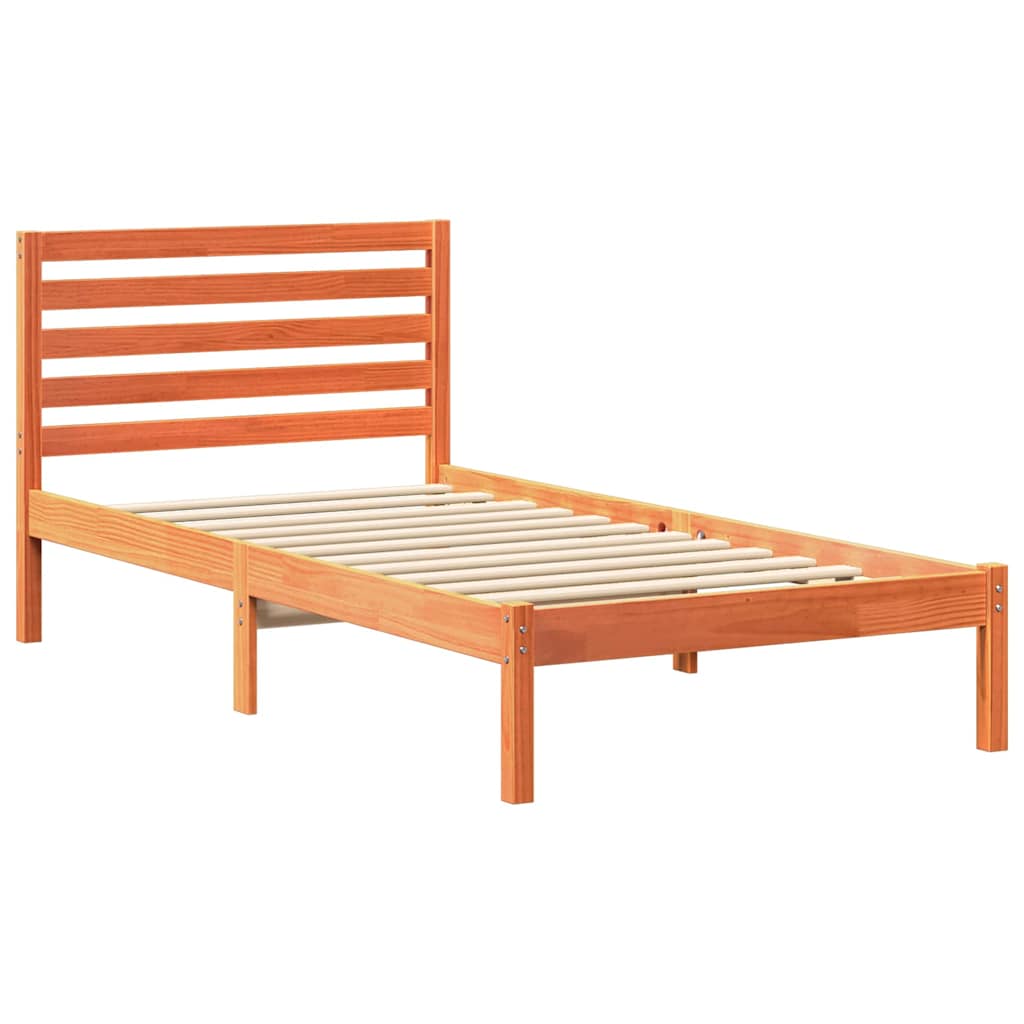 Sengestamme med hodegjerde Voksbrun 100 x 200 cm Heltre furu