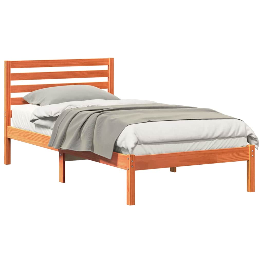 Sengestamme med hodegjerde Voksbrun 90 x 190 cm Heltre furu