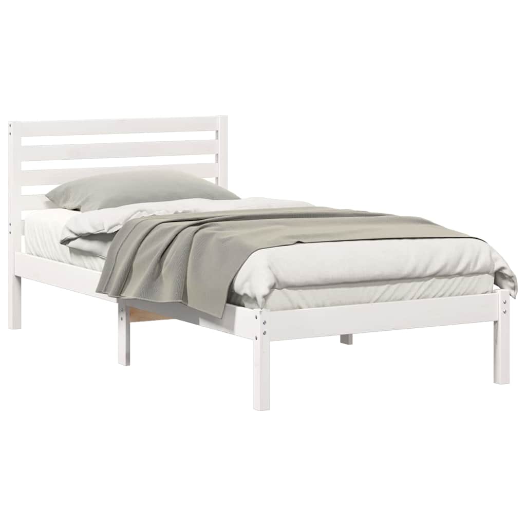 Sengestamme med hodegjerde Hvit 75 x 190 cm Massiv furu