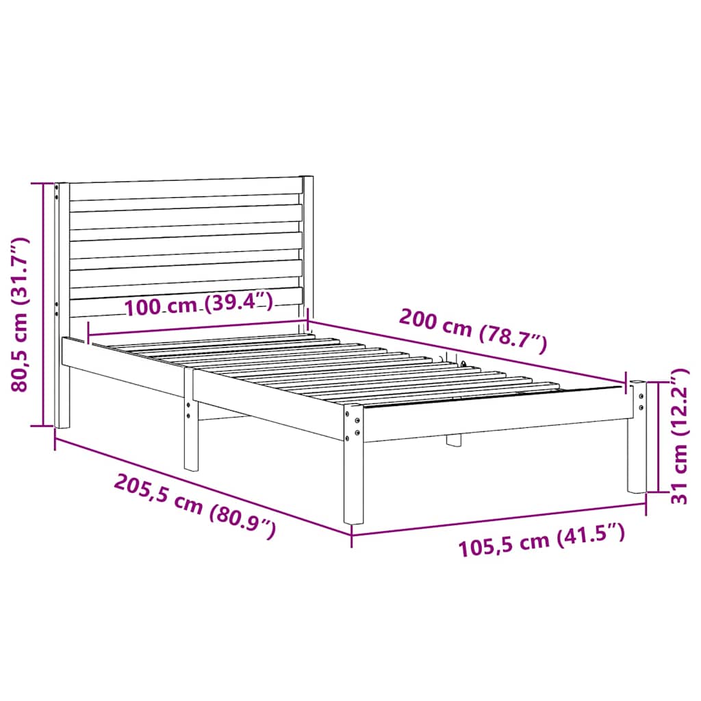 Sengestamme med hodegjerde Hvit 75 x 190 cm Massiv furu
