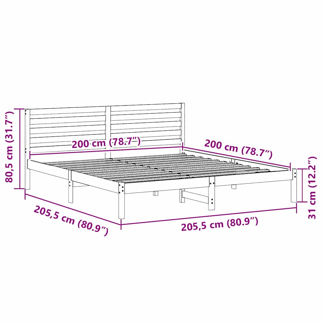 Sengestamme med hodegjerde Vokset Brun 200 x 200 cm Massiv furu