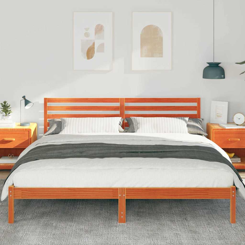 Sengestamme med hodegjerde Vokset Brun 180 x 200 cm Massiv furu